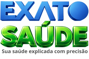 Imagem da logomarca EXATO SAÚDE em azul e verde com o slogan sua saúde explicada com precisão