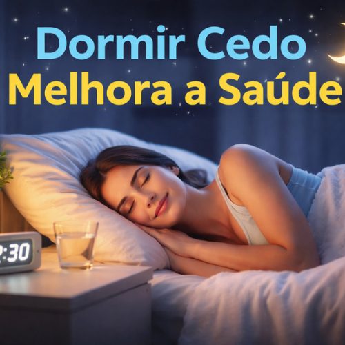 Dormir cedo melhora a saúde: mulher dormindo tranquilamente antes das 23h em ambiente calmo, representando os benefícios do sono para o corpo e a mente.