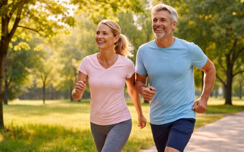 Caminhar todos os dias faz bem: casal praticando caminhada diária ao ar livre para melhorar a saúde e o bem-estar